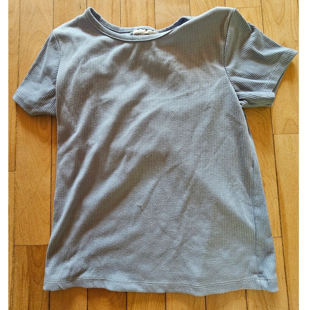 Rare Editions Girls Light Blue Ribbed Knit Short Sleeve Crew Neck Top Size 14